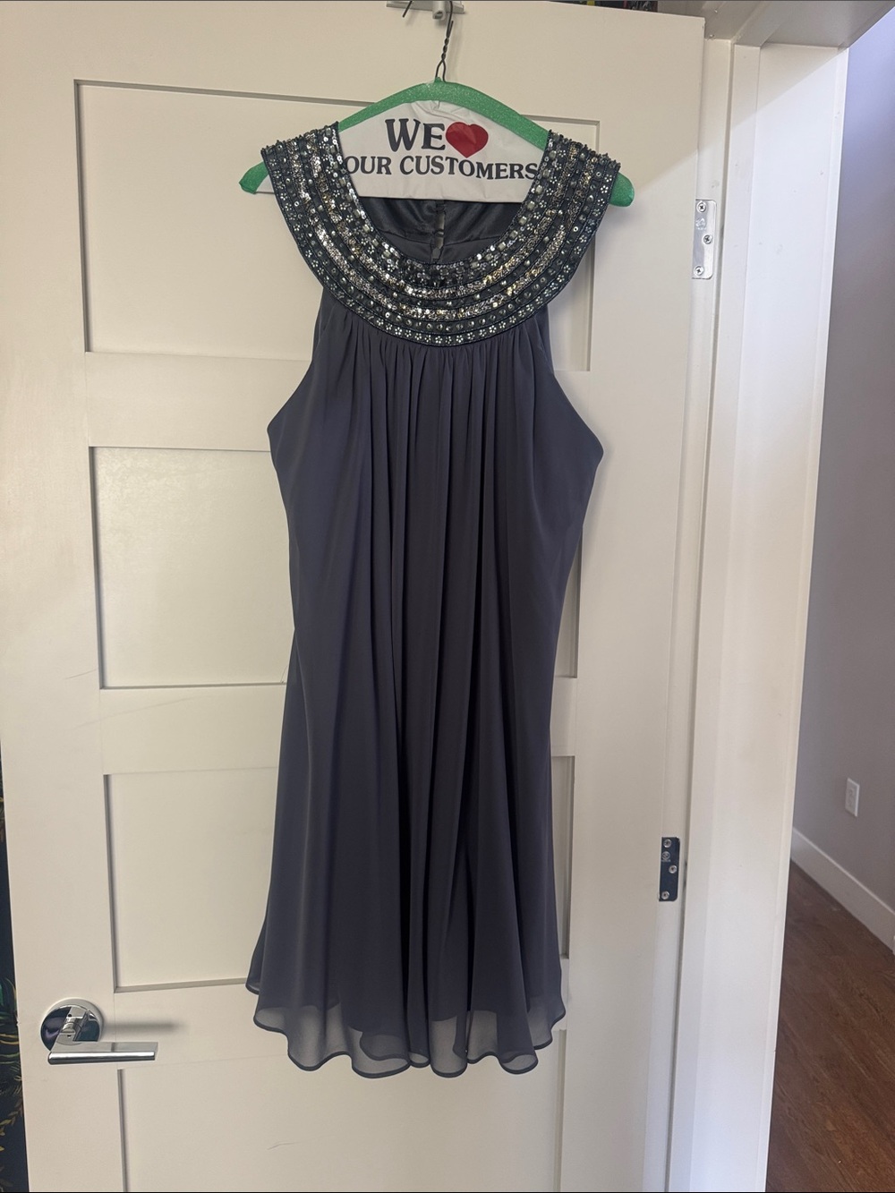 JS Boutique Beaded Collar Sleeveless Mini Dress - Charcoal